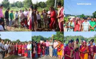 सडक सौन्दर्यकरण गर्ने देवदह नगरपालिकाको अभियानमा स्थानीयको साथ