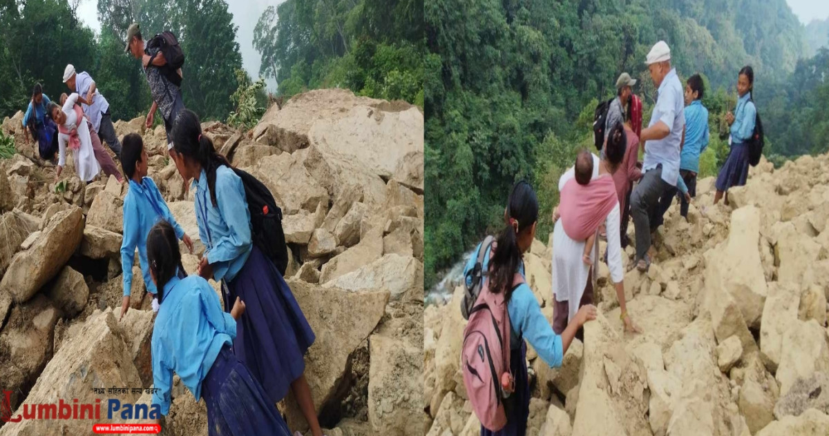तिनाउका विद्यार्थी पहिरोमा जोखिम मोलेर आवातजावत गर्न बाध्य