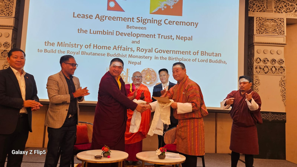 लुम्बिनीमा भुटानी बौद्ध गुम्बा निर्माणका लागि नेपाल र भुटानबीच लिज सम्झौता